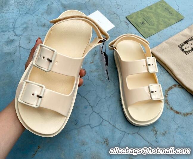 Custom Gucci Rubber Strap Flat Sandals with Mini Double G 061171 Apricot 2021