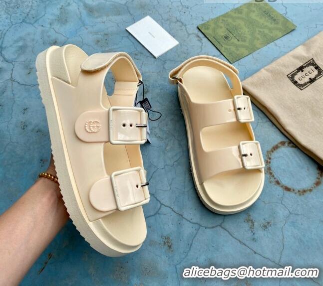 Custom Gucci Rubber Strap Flat Sandals with Mini Double G 061171 Apricot 2021