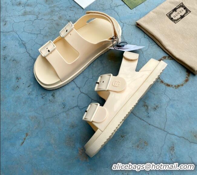 Custom Gucci Rubber Strap Flat Sandals with Mini Double G 061171 Apricot 2021