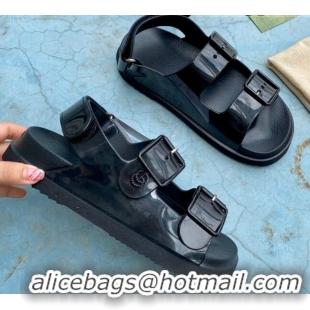 Fashion Gucci Rubber Strap Flat Sandals with Mini Double G 061171 Black 2021