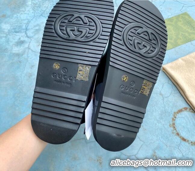 Fashion Gucci Rubber Strap Flat Sandals with Mini Double G 061171 Black 2021