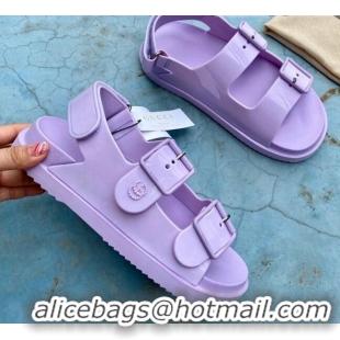 Charming Gucci Rubber Strap Flat Sandals with Mini Double G 061171 Purple 2021