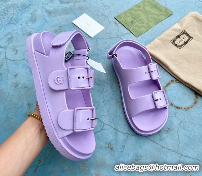 Charming Gucci Rubber Strap Flat Sandals with Mini Double G 061171 Purple 2021