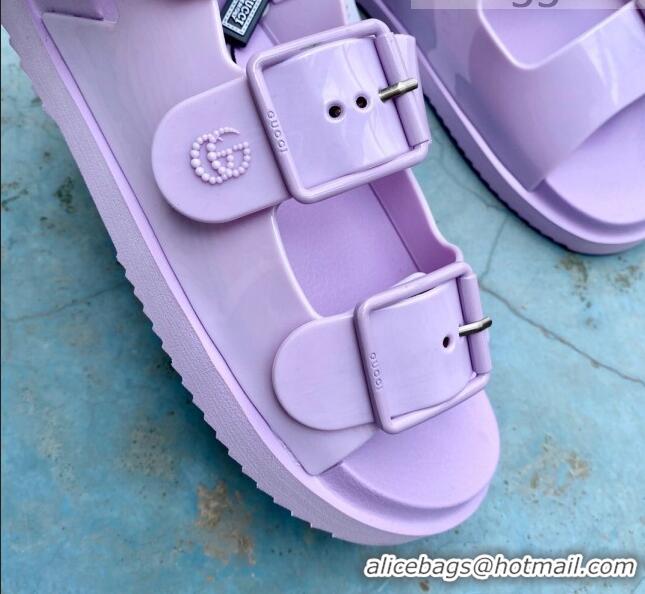 Charming Gucci Rubber Strap Flat Sandals with Mini Double G 061171 Purple 2021