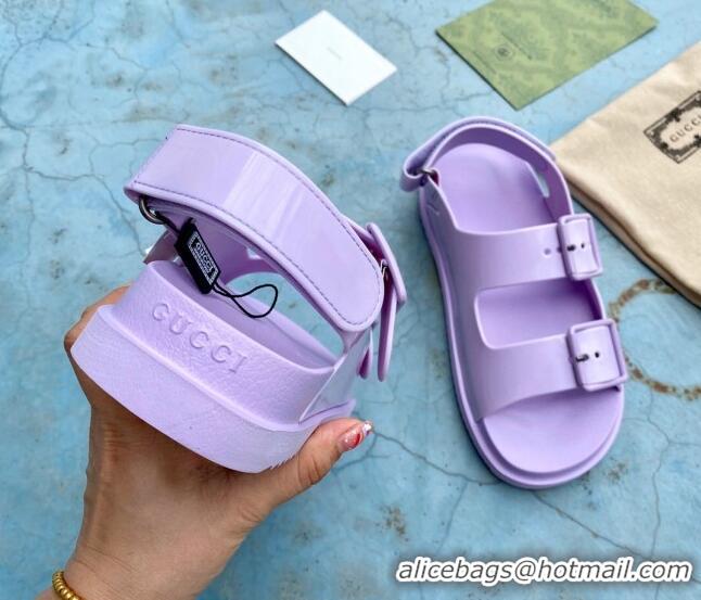 Charming Gucci Rubber Strap Flat Sandals with Mini Double G 061171 Purple 2021