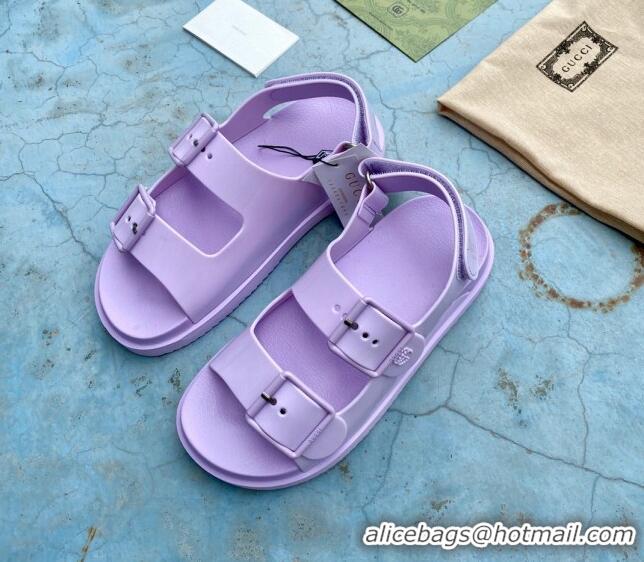 Charming Gucci Rubber Strap Flat Sandals with Mini Double G 061171 Purple 2021