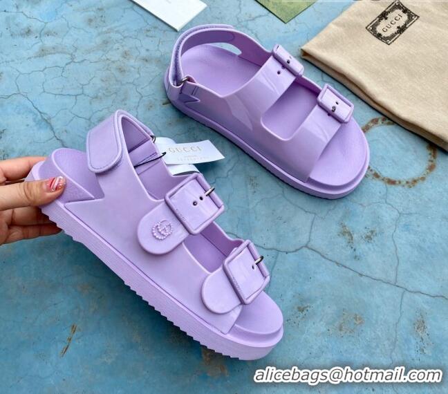 Charming Gucci Rubber Strap Flat Sandals with Mini Double G 061171 Purple 2021