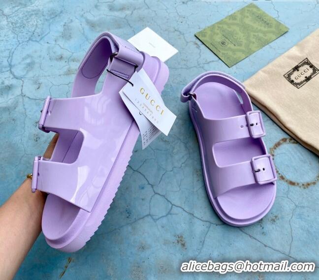 Charming Gucci Rubber Strap Flat Sandals with Mini Double G 061171 Purple 2021