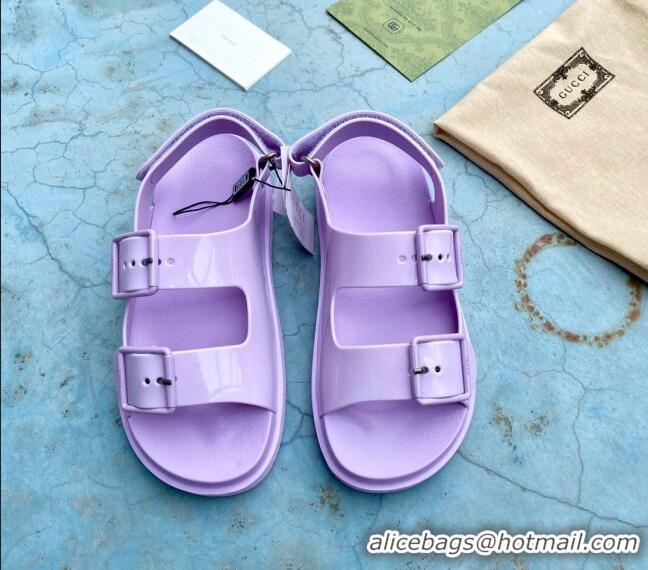 Charming Gucci Rubber Strap Flat Sandals with Mini Double G 061171 Purple 2021