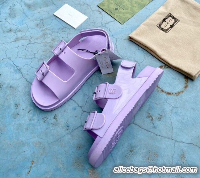 Charming Gucci Rubber Strap Flat Sandals with Mini Double G 061171 Purple 2021