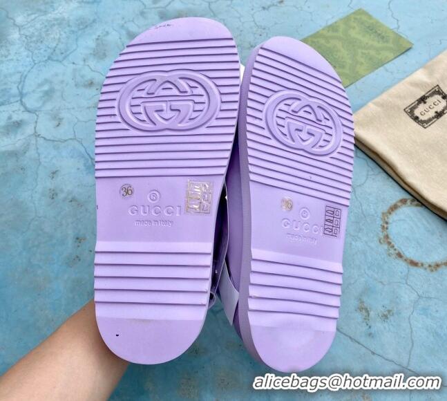 Charming Gucci Rubber Strap Flat Sandals with Mini Double G 061171 Purple 2021