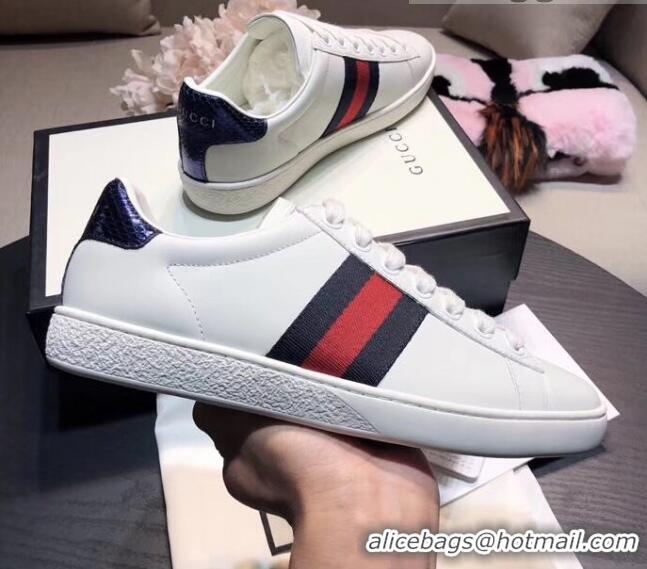 Best Luxury Gucci Ace Sneakers With Blue Back 615901 White 2021 