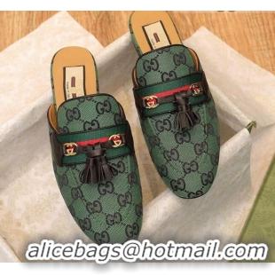 Imitation Gucci GG Multicolor Canvas Slipper with Tassels 070301 Green 2021