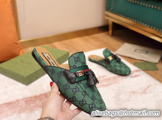 Imitation Gucci GG Multicolor Canvas Slipper with Tassels 070301 Green 2021