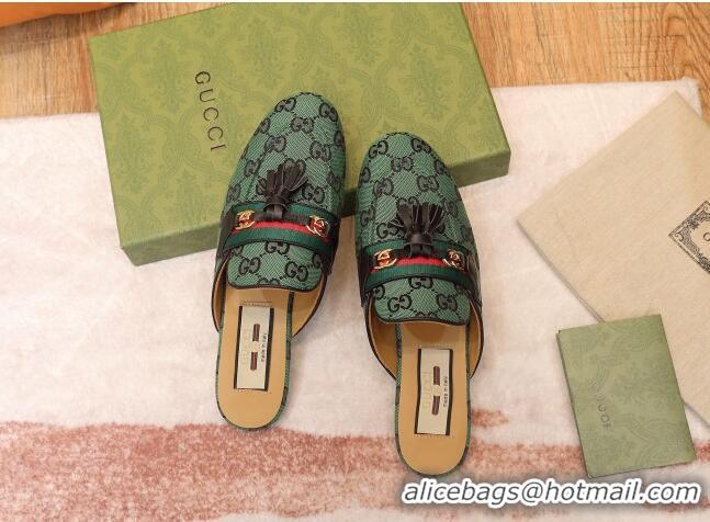 Imitation Gucci GG Multicolor Canvas Slipper with Tassels 070301 Green 2021