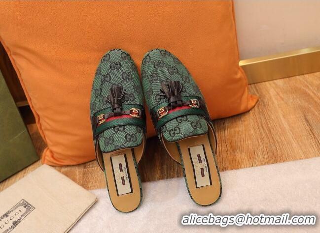 Imitation Gucci GG Multicolor Canvas Slipper with Tassels 070301 Green 2021