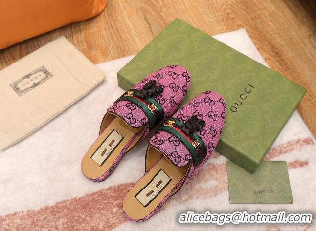 Good Quality Gucci GG Multicolor Canvas Slipper with Tassels 070301 Pink 2021