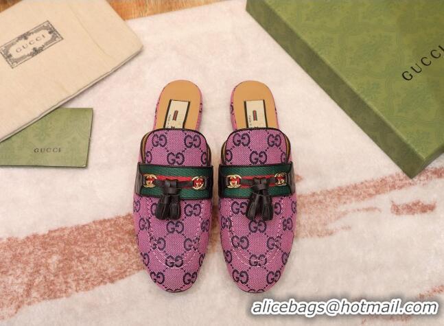 Good Quality Gucci GG Multicolor Canvas Slipper with Tassels 070301 Pink 2021