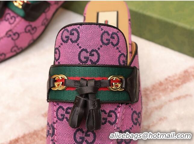 Good Quality Gucci GG Multicolor Canvas Slipper with Tassels 070301 Pink 2021