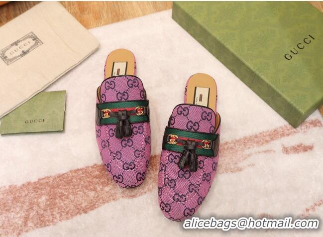 Good Quality Gucci GG Multicolor Canvas Slipper with Tassels 070301 Pink 2021