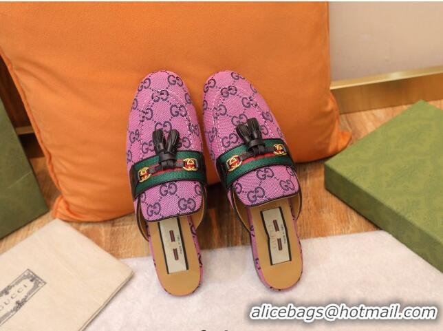 Good Quality Gucci GG Multicolor Canvas Slipper with Tassels 070301 Pink 2021