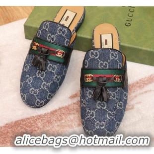 Good Looking Gucci GG Denim Slipper with Tassels 070303 Blue 2021