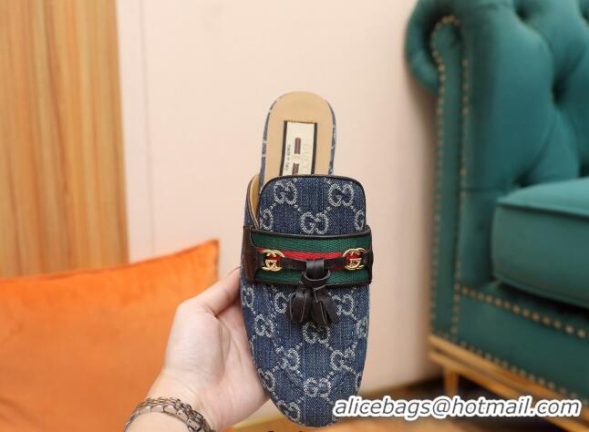 Good Looking Gucci GG Denim Slipper with Tassels 070303 Blue 2021