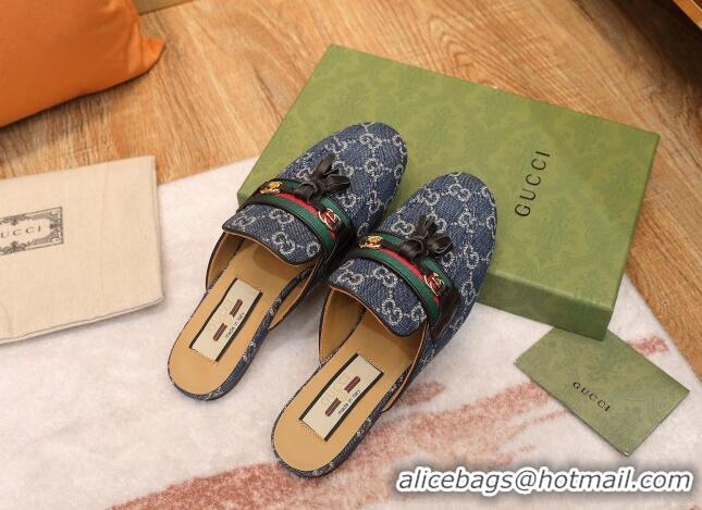 Good Looking Gucci GG Denim Slipper with Tassels 070303 Blue 2021