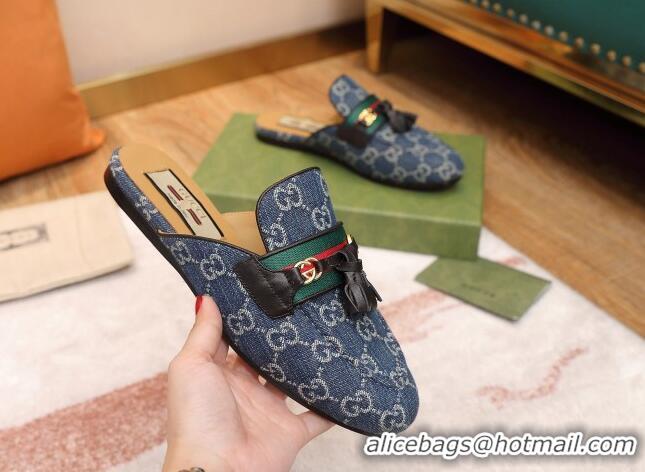 Good Looking Gucci GG Denim Slipper with Tassels 070303 Blue 2021