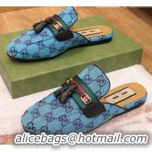 Top Grade Gucci GG Multicolor Canvas Slipper with Tassels 070304 Blue 2021