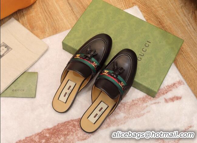 Grade Quality Gucci Leather Slipper with Tassels 070305 Black 2021