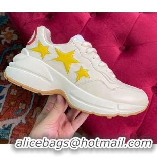 Best Grade Gucci Rhyton Calfskin Sneaker with '25' 070552 White/Yellow/Red 2021