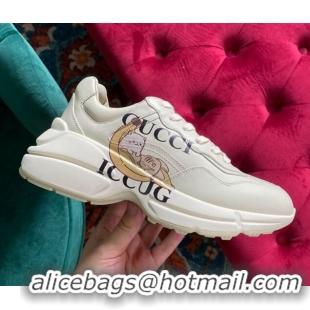 Top Design Gucci Rhyton Calfskin Sneaker with Bananya White/Yellow 070554