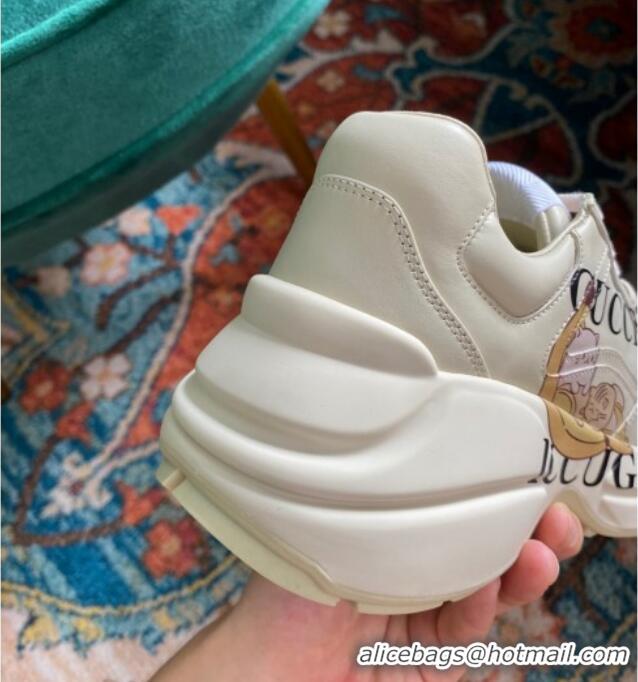 Top Design Gucci Rhyton Calfskin Sneaker with Bananya White/Yellow 070554