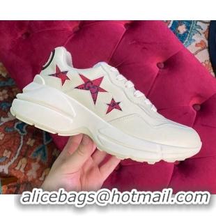 Pretty Style Gucci Rhyton Calfskin Sneaker with GG Star White/Red 070555