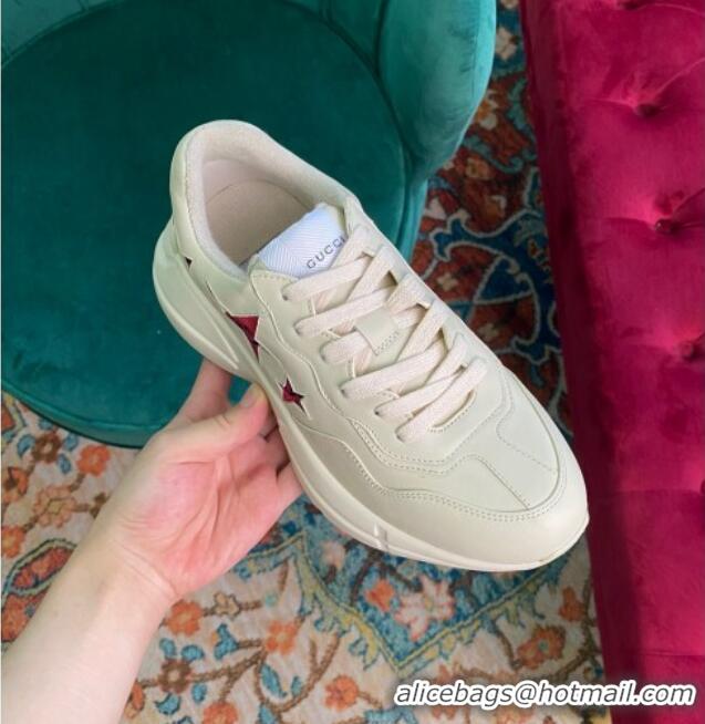 Pretty Style Gucci Rhyton Calfskin Sneaker with GG Star White/Red 070555