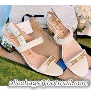 Most Popular Gucci Lambskin Chain Heel Sandals 2.5cm 070819 White 2021