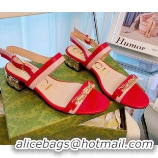 Top Quality Gucci Lambskin Chain Heel Sandals 2.5cm 070819 Red 2021