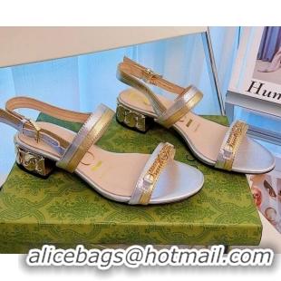 Super Quality Gucci Lambskin Chain Heel Sandals 2.5cm 070819 Silver 2021