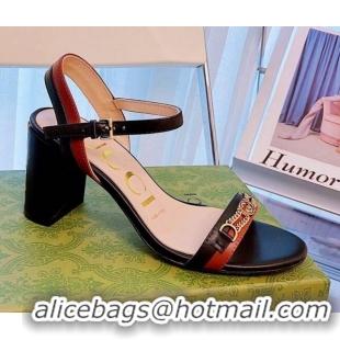 New Fashion Gucci Lambskin Chain Heel Sandals 7.5cm 070822 Black 2021