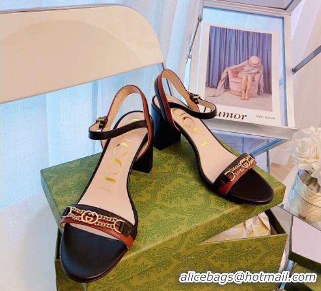 New Fashion Gucci Lambskin Chain Heel Sandals 7.5cm 070822 Black 2021