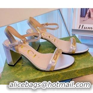 Good Product Gucci Lambskin Chain Heel Sandals 7.5cm 070822 Silver 2021