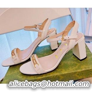 New Style Gucci Lambskin Chain Heel Sandals 7.5cm 070822 White 2021