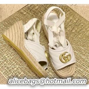 Good Product Gucci GG Lambskin Wedge Sandals 10cm 070884 White