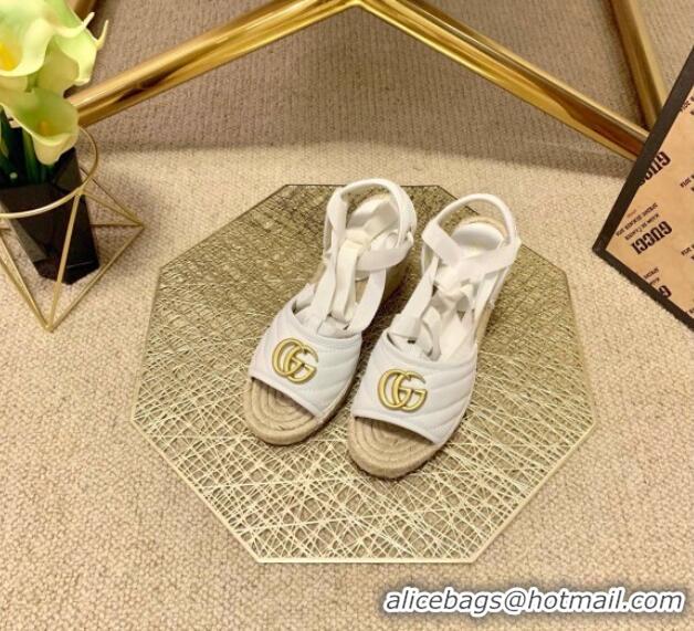 Good Product Gucci GG Lambskin Wedge Sandals 10cm 070884 White