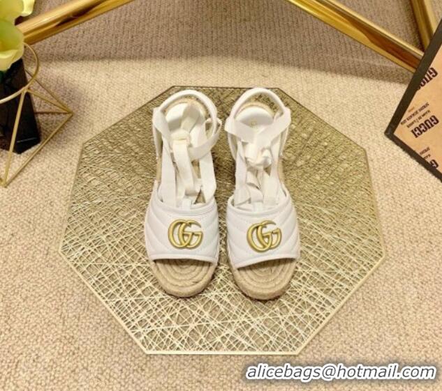 Good Product Gucci GG Lambskin Wedge Sandals 10cm 070884 White