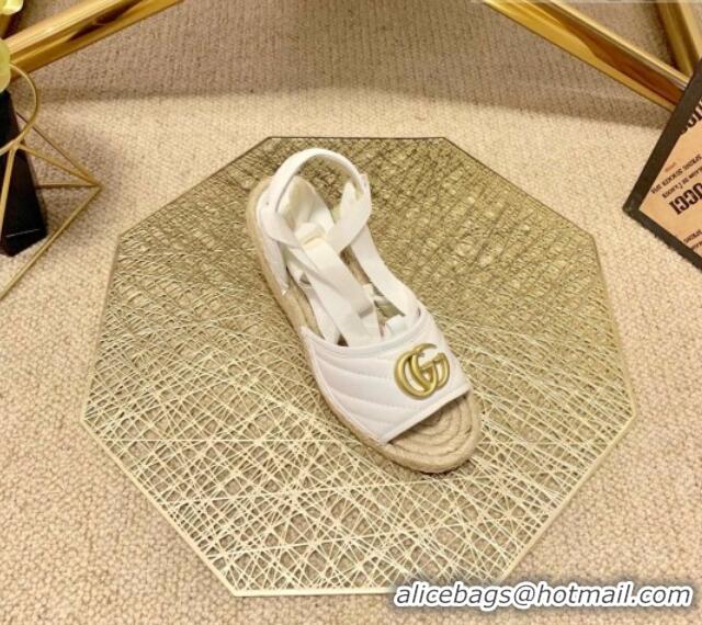 Good Product Gucci GG Lambskin Wedge Sandals 10cm 070884 White