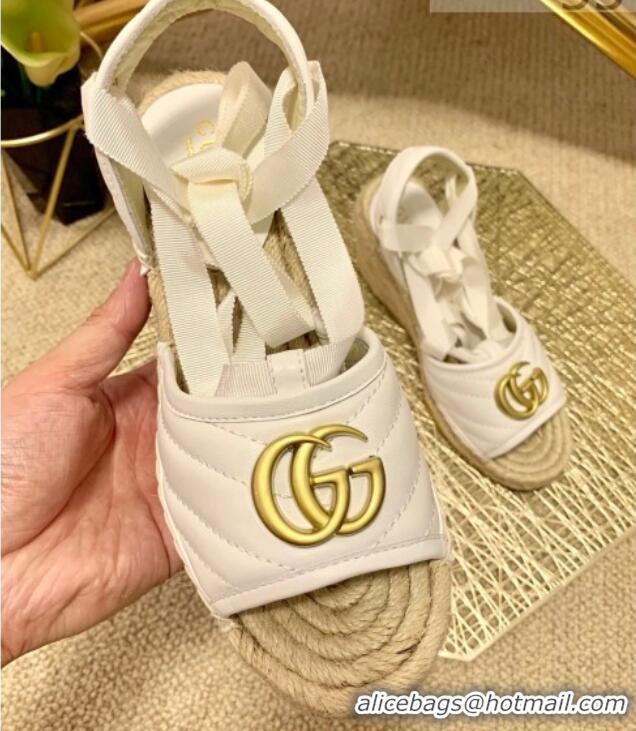 Good Product Gucci GG Lambskin Wedge Sandals 10cm 070884 White