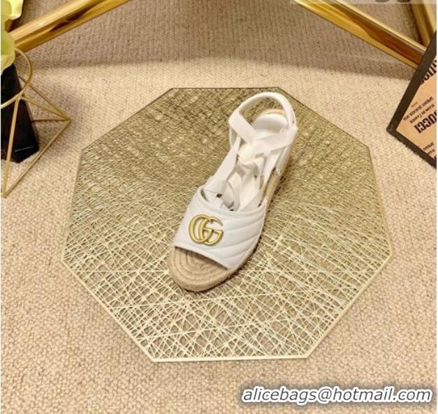 Good Product Gucci GG Lambskin Wedge Sandals 10cm 070884 White