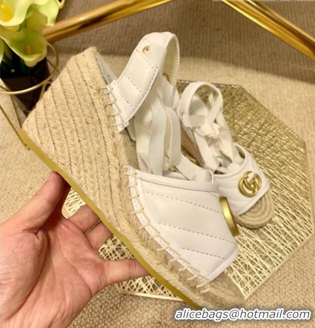 Good Product Gucci GG Lambskin Wedge Sandals 10cm 070884 White